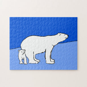 Polar Bear Mama and Cub Painting - Wildlife Art Puzzle