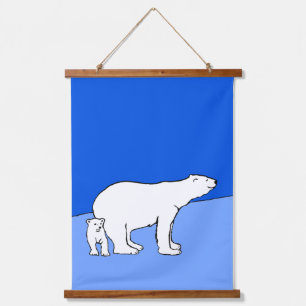 Polar Bear Mama and Cub Painting - Wildlife Art Wandteppich Mit Holzrahmen