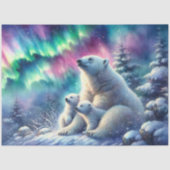 Polar Bear Mama & Cubs Northern Lights Decouge Seidenpapier (Vorderseite)