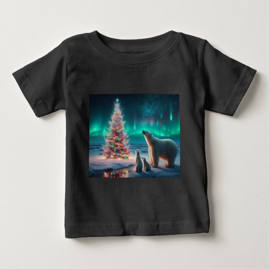 Polar Bear Mama Cubs Weihnachtsbaum Aurora Boreali Baby T-shirt (Vorderseite)