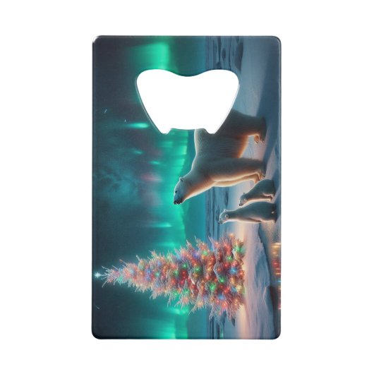 Polar Bear Mama Cubs Weihnachtsbaum Aurora Boreali Geldbeutel Flaschenöffner (Vorderseite)