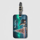 Polar Bear Mama Cubs Weihnachtsbaum Aurora Boreali Gepäckanhänger (Vorderseite Vertikal)