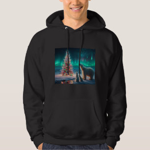 Polar Bear Mama Cubs Weihnachtsbaum Aurora Boreali Hoodie