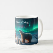 Polar Bear Mama Cubs Weihnachtsbaum Aurora Boreali Kaffeetasse (VorderseiteRechts)