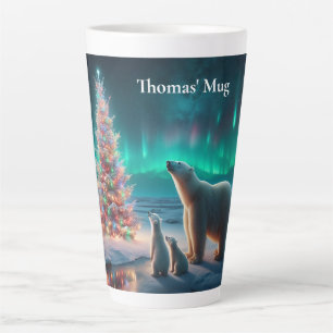 Polar Bear Mama Cubs Weihnachtsbaum Aurora Boreali Milchtasse