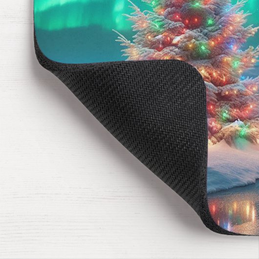 Polar Bear Mama Cubs Weihnachtsbaum Aurora Boreali Mousepad (Ecke)