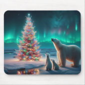 Polar Bear Mama Cubs Weihnachtsbaum Aurora Boreali Mousepad (Vorne)