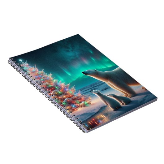 Polar Bear Mama Cubs Weihnachtsbaum Aurora Boreali Notizblock (Rechte Seite)