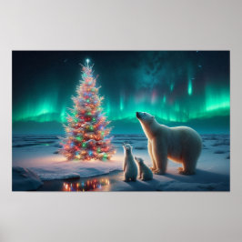 Polar Bear Mama Cubs Weihnachtsbaum Aurora Boreali Poster