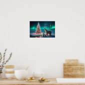 Polar Bear Mama Cubs Weihnachtsbaum Aurora Boreali Poster (Küche)