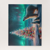 Polar Bear Mama Cubs Weihnachtsbaum Aurora Boreali Puzzle (Vertikal)