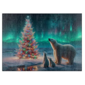 Polar Bear Mama Cubs Weihnachtsbaum Aurora Boreali Schneidebrett (Vorderseite)