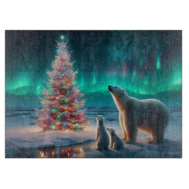 Polar Bear Mama Cubs Weihnachtsbaum Aurora Boreali Schneidebrett