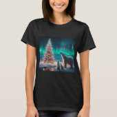Polar Bear Mama Cubs Weihnachtsbaum Aurora Boreali T-Shirt (Vorderseite)
