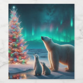 Polar Bear Mama Cubs Weihnachtsbaum Aurora Boreali Weinetikett (Einzelnes Label)