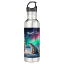 Polar Bear Mama Cubs Weihnachtsbaum Nordlichter