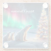 Polar Bear Mama Cubs Weihnachtsbaum Nordlichter Glasuntersetzer (Rückseite)