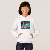 Polar Bear Mama Cubs Weihnachtsbaum Nordlichter Hoodie (Vorne ganz)