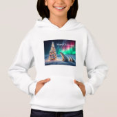 Polar Bear Mama Cubs Weihnachtsbaum Nordlichter Hoodie (Vorderseite)