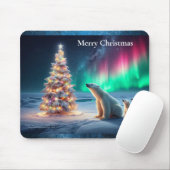Polar Bear Mama Cubs Weihnachtsbaum Nordlichter Mousepad (Mit Mouse)