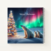 Polar Bear Mama Cubs Weihnachtsbaum Nordlichter Notizblock (Rückseite)