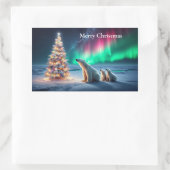 Polar Bear Mama Cubs Weihnachtsbaum Nordlichter Rechteckiger Aufkleber (Tasche)