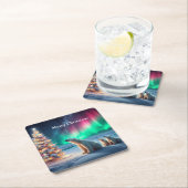 Polar Bear Mama Cubs Weihnachtsbaum Nordlichter Rechteckiger Pappuntersetzer (Vor Ort)