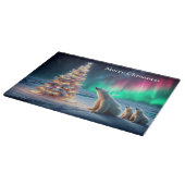 Polar Bear Mama Cubs Weihnachtsbaum Nordlichter Schneidebrett (Ecke)