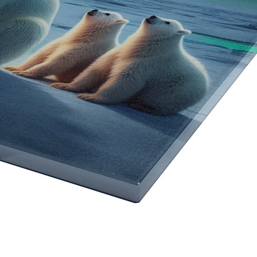 Polar Bear Mama Cubs Weihnachtsbaum Nordlichter Schneidebrett (Ecke)