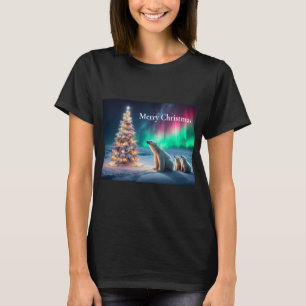 Polar Bear Mama Cubs Weihnachtsbaum Nordlichter T-Shirt