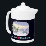 Polar Bear - Mama Nose Best<br><div class="desc">Ein Eisbärenkub sucht von seiner Mutter auf dem arktischen Eispack eine Beruhigung. Text mit dem Text "Cold Noses Warm Hearts" und ein rotes Herz werden ebenfalls angezeigt; alles auf einem Hintergrund mit Sternen.</div>