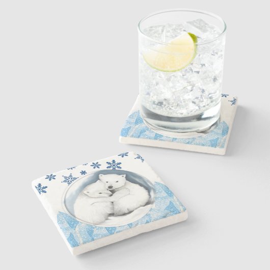 Polar Bear Marble Stone Untersetzer Weihnachten (Seitenansicht)