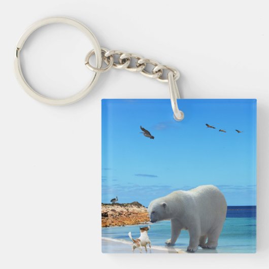 Polar Bear Meets Fox Terrier Schlüsselanhänger (Vorderseite)