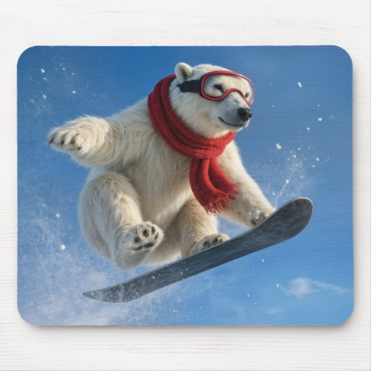 Polar Bear Mid-air on a Snowboard Mousepad (Vorne)