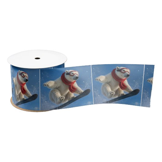 Polar Bear Mid-air on a Snowboard Satinband (Spule)