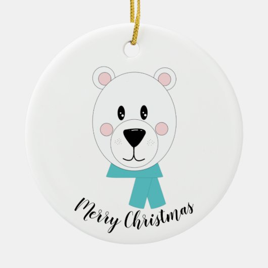 Polar Bear mit Aquamarinem Scarf Keramik Ornament (Vorne)