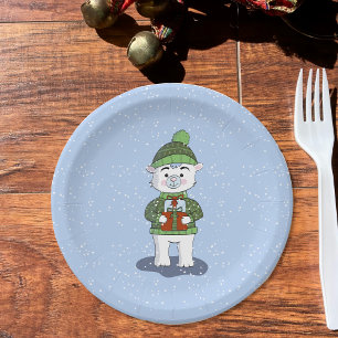 Polar Bear mit Gift Blue Holiday Paper Plate Pappteller