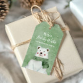 Polar Bear mit grünem Scarf Warme Urlaubswünsche Geschenkanhänger