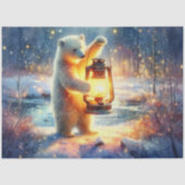 Polar Bear mit Lattern im Winterwald Decoupage Seidenpapier (Vorderseite)