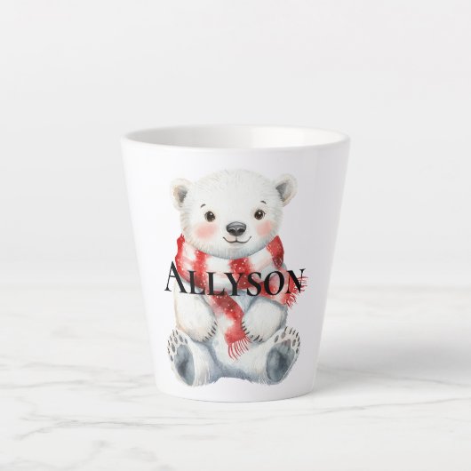 Polar Bear mit Peppermint Red White Scarf Milchtasse (Vorderseite)