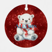 Polar Bear mit Peppermint Red White Scarf Ornament Aus Metall (Vorderseite)