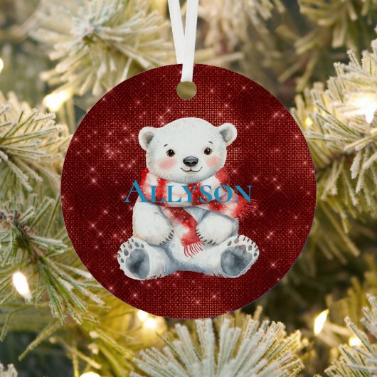 Polar Bear mit Peppermint Red White Scarf Ornament Aus Metall (InSitu)