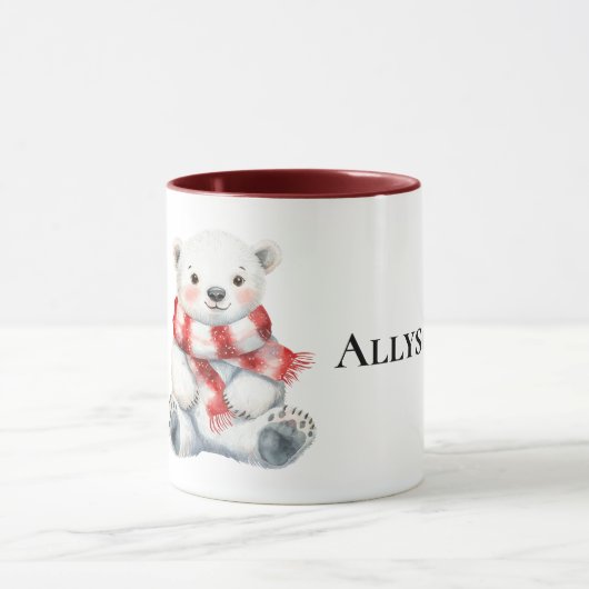 Polar Bear mit Peppermint Red White Scarf Tasse (Zentrum)