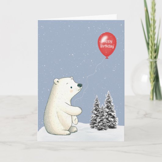 Polar Bear mit Red Birthday Balloon Karte (Vorderseite)