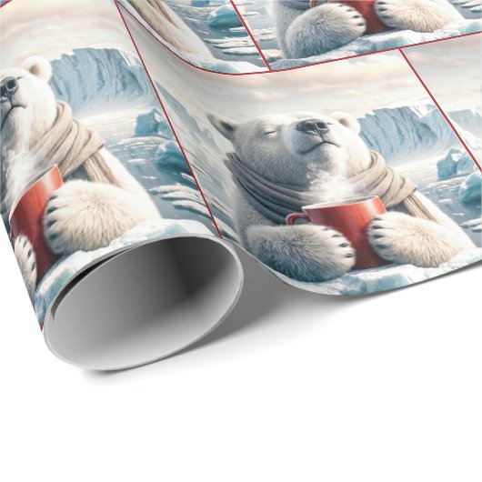 Polar Bear mit Red Coffee Tasse Geschenkpapier (Rolleneckpunkt)