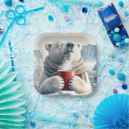 Polar Bear mit Red Coffee Tasse Pappteller (Party)