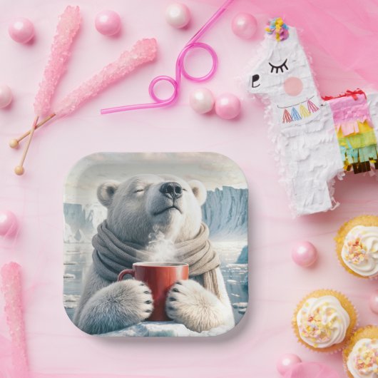 Polar Bear mit Red Coffee Tasse Pappteller (Party)