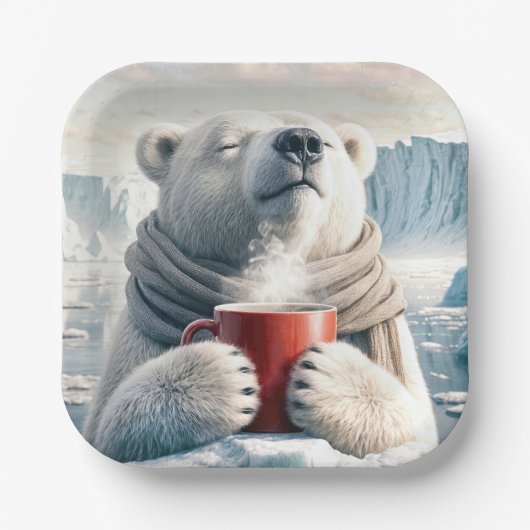 Polar Bear mit Red Coffee Tasse Pappteller (Vorderseite)