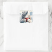 Polar Bear mit Red Coffee Tasse Quadratischer Aufkleber (Tasche)