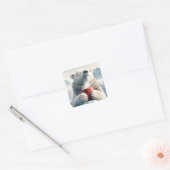 Polar Bear mit Red Coffee Tasse Quadratischer Aufkleber (Umschlag)